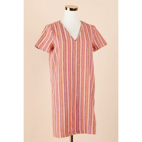Sz XS Madewell Button-Back Easy Dress In Rainbow Vertical Stripe Linen GUC - Picture 1 of 5